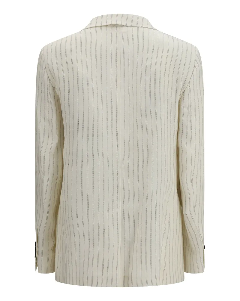 Max Mara Women's Blazer Single-Breasted Pinstriped Linen Natural Outer: Jacket Beige