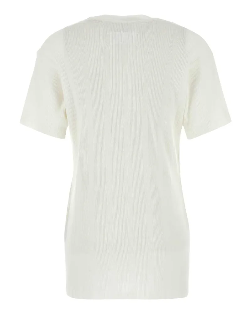 Maison Margiela Women's Cotton Blend Ribbed T-Shirt White Lyocell White