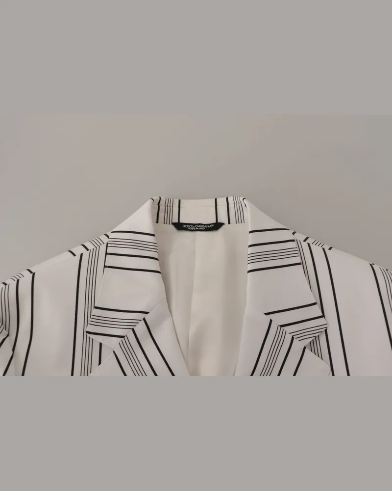 Dolce & Gabbana Men's White Stripes Cotton Single Breasted Blazer Nylon Elastane Clothing White