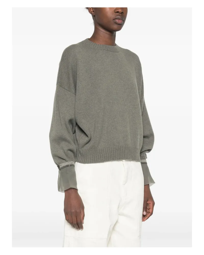 Brunello Cucinelli Monili-Embellished Cuffs Sweater — Gray Gray