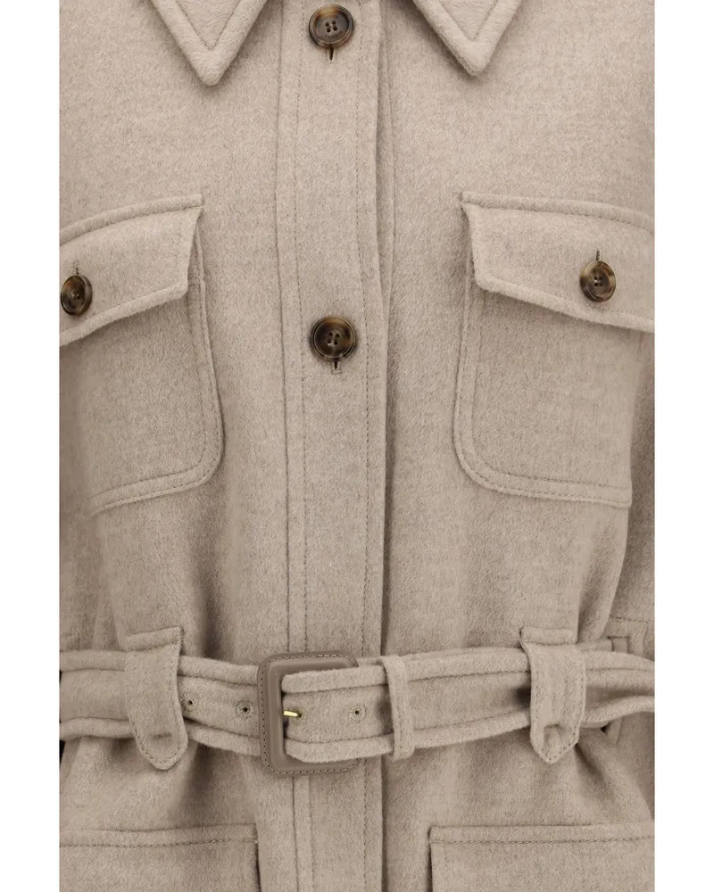 Max Mara Women's Cashmere Cape Nettare With Belt Rock Coat Beige