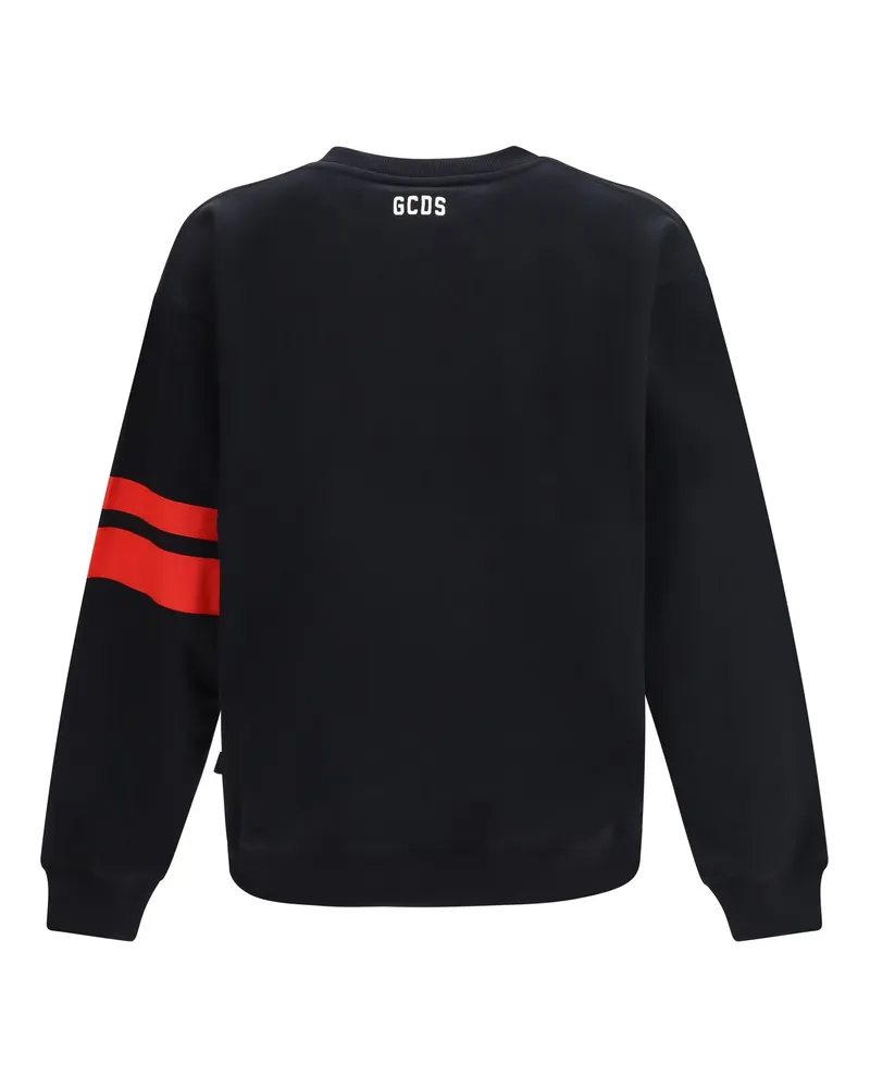 GCDS Men's Crewneck Sweatshirt With Band Logo Black-Red Cotton Sweatshirts Black/red Sweater Black