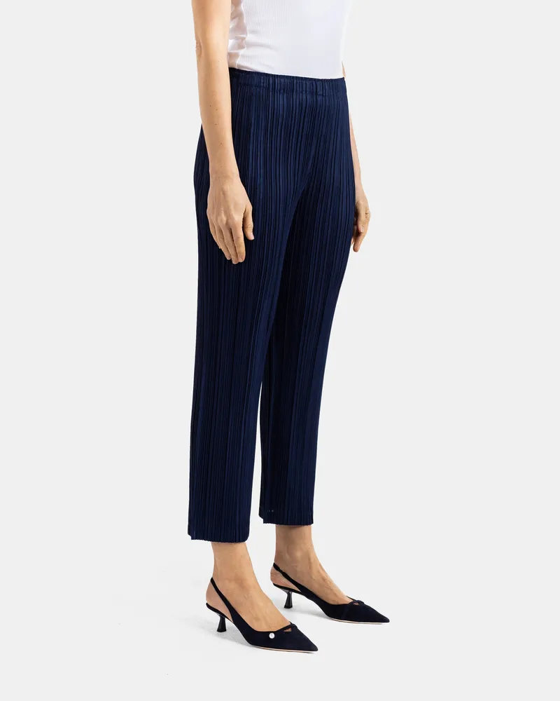Issey Miyake Women's Pleated Straight Trousers Dark Blue Navy
