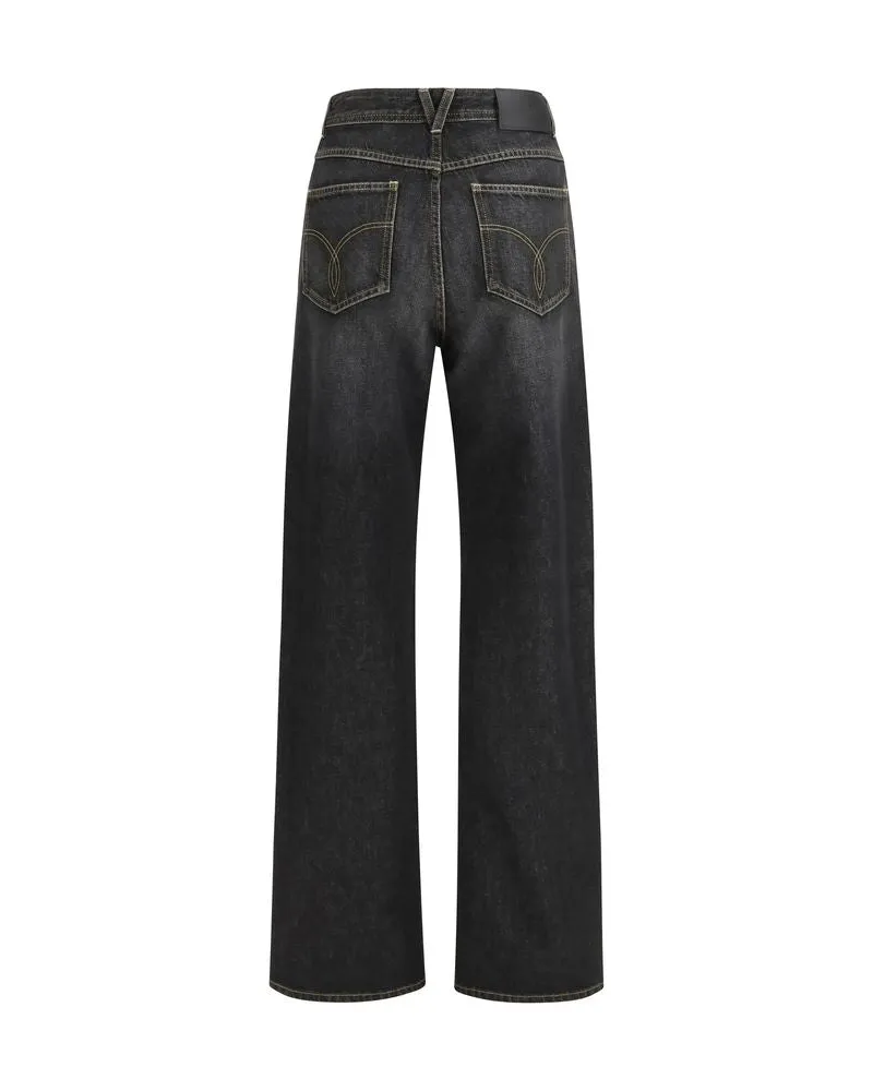 Versace Women's Black Cotton Straight-Leg Jeans Clothing Black