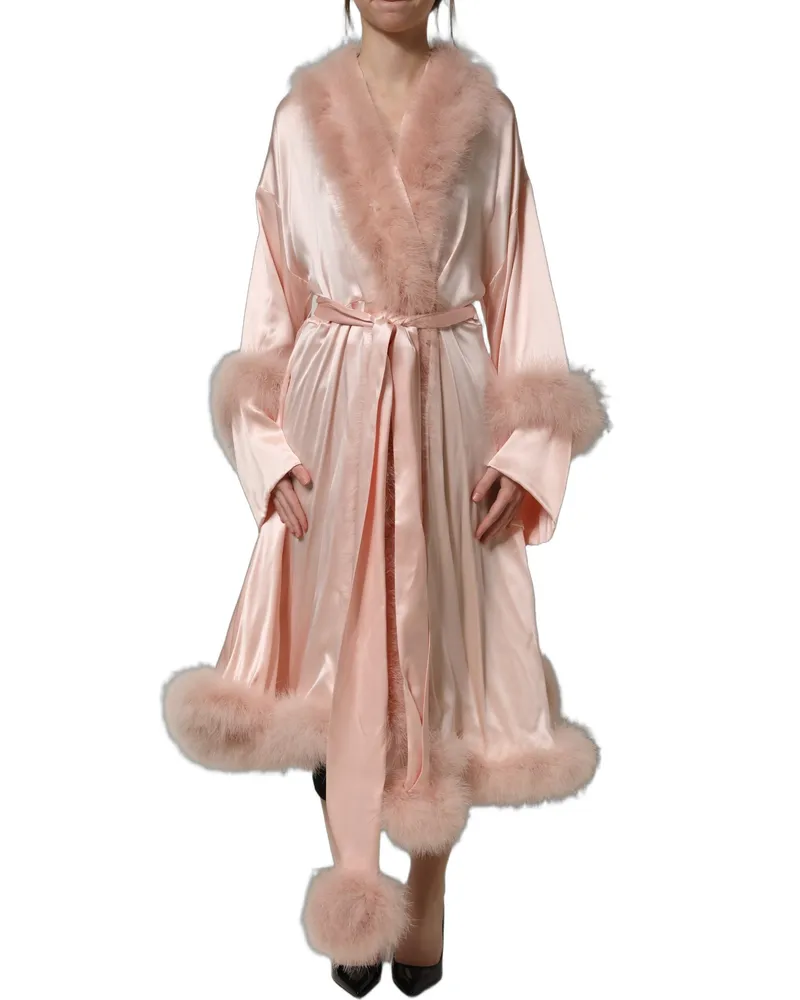 Dolce & Gabbana Women Light Pink Silk Turkey Feather Robe Jacket Clothing Pink