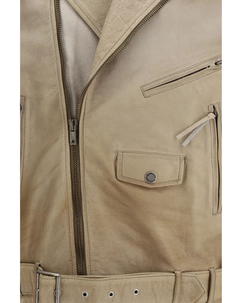Golden Goose Women's Leather Jacket Journey Mellow Buff Buffalo Beige