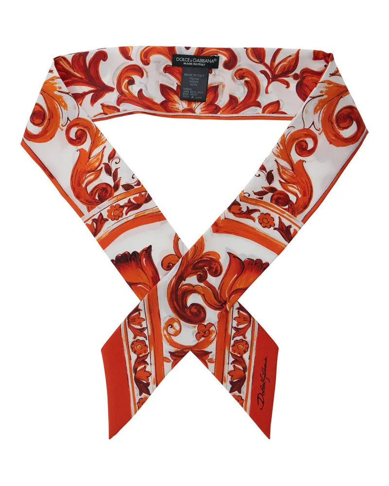 Dolce & Gabbana Women's Silk Foulard Orange Majolica Print Scarf Scarfs Orange