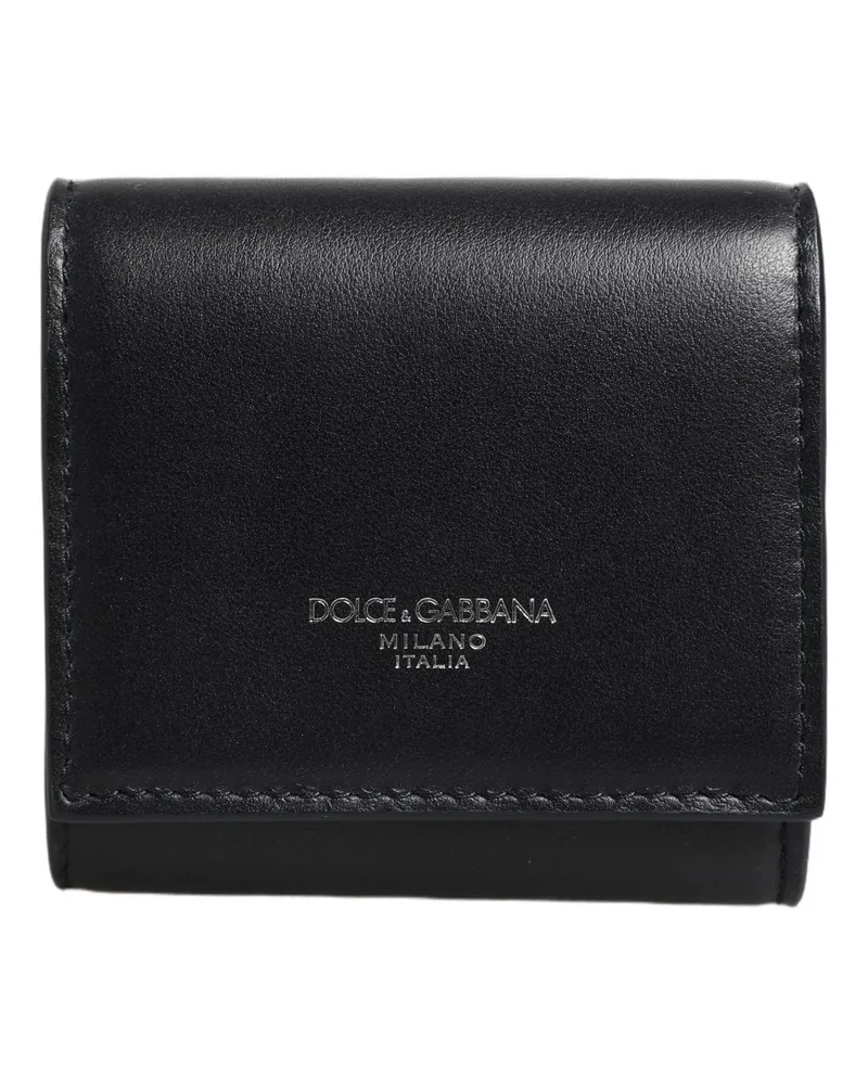 Dolce & Gabbana Women's Black Calfskin Leather Logo Print Bifold Coinpurse Wallet Calf Black