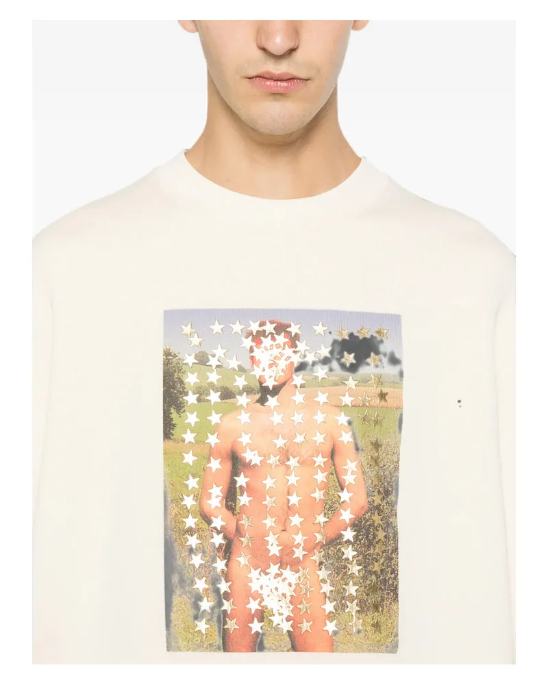 J.W.Anderson Graphic Print with Star Patches Sweatshirt — Beige Beige