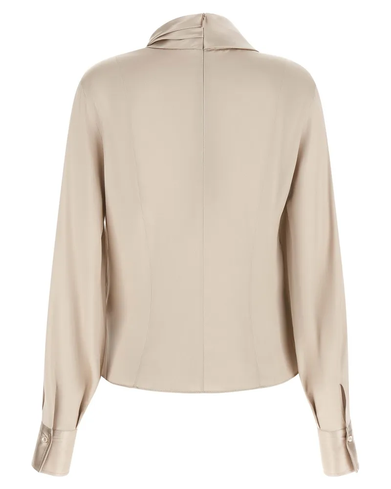 Brunello Cucinelli Asymmetric Draped Silk Blouse — Beige Beige