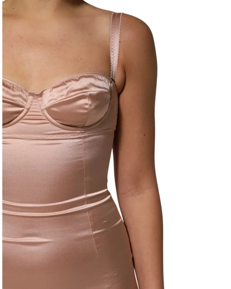 Dolce & Gabbana Women's Blush Pink Silk Satin Bustier Midi Bodycon Dress Pink