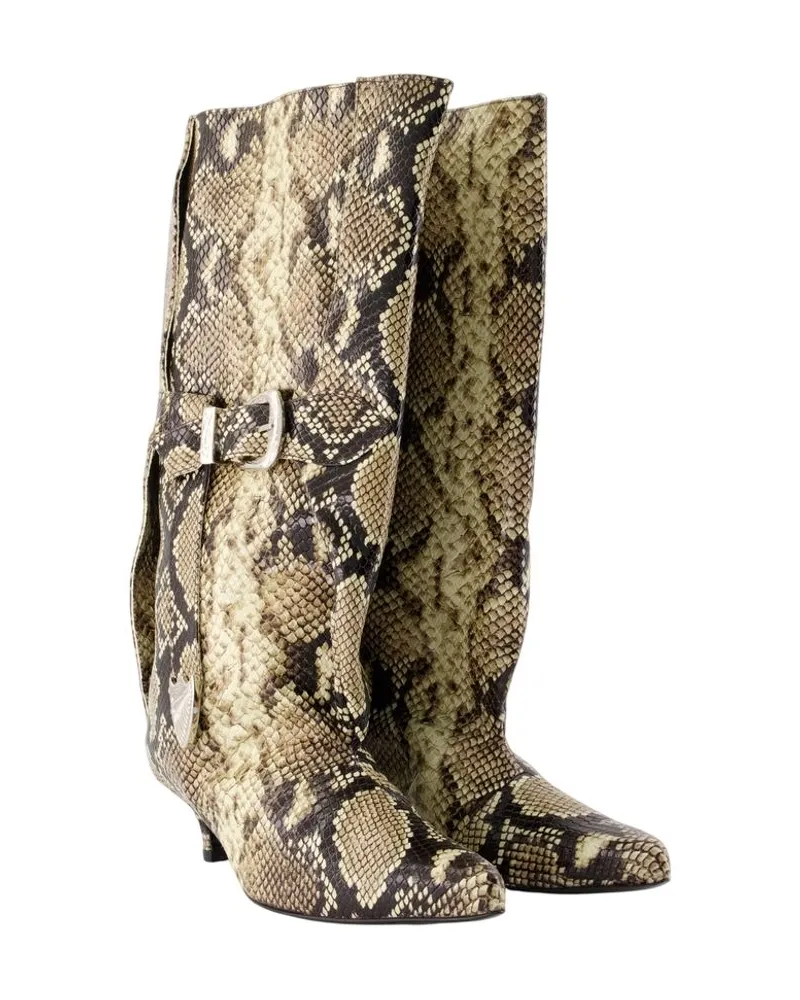 Toga Women's Aj1508 Boots -  Leather Snake Print Printed Cowhide Shoes Beige