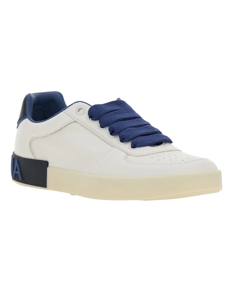 Dolce & Gabbana Men's Sneakers Portofino Custom Blue Leather Lamb Trainers White