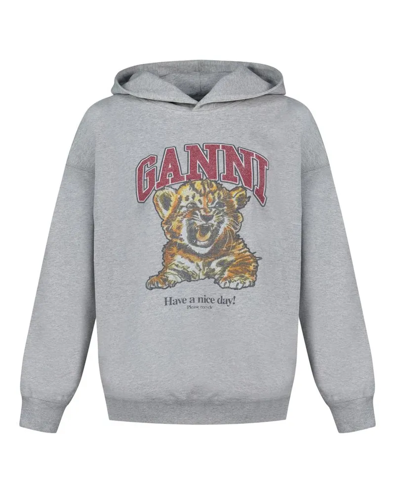 Ganni Women Isoli Beaded Baby Tiger Print Hoodie -  Cotton Grey Concept-Store Ready-To-Wear Grey