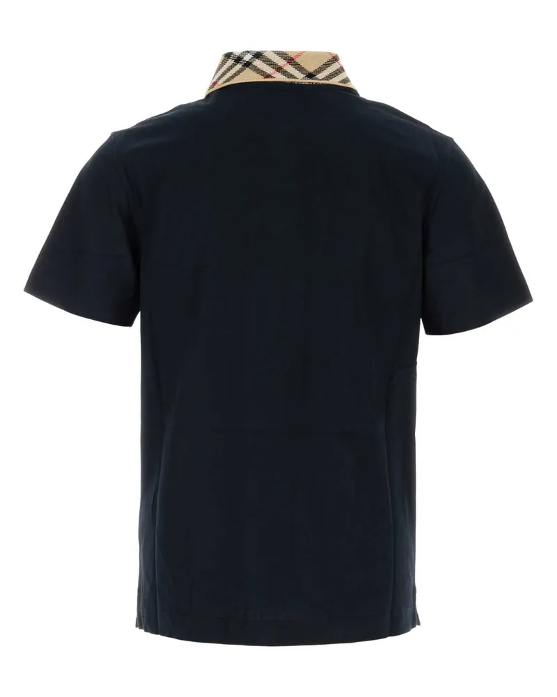 Burberry Men Check Collar Polo Shirt Navy Cotton Navy