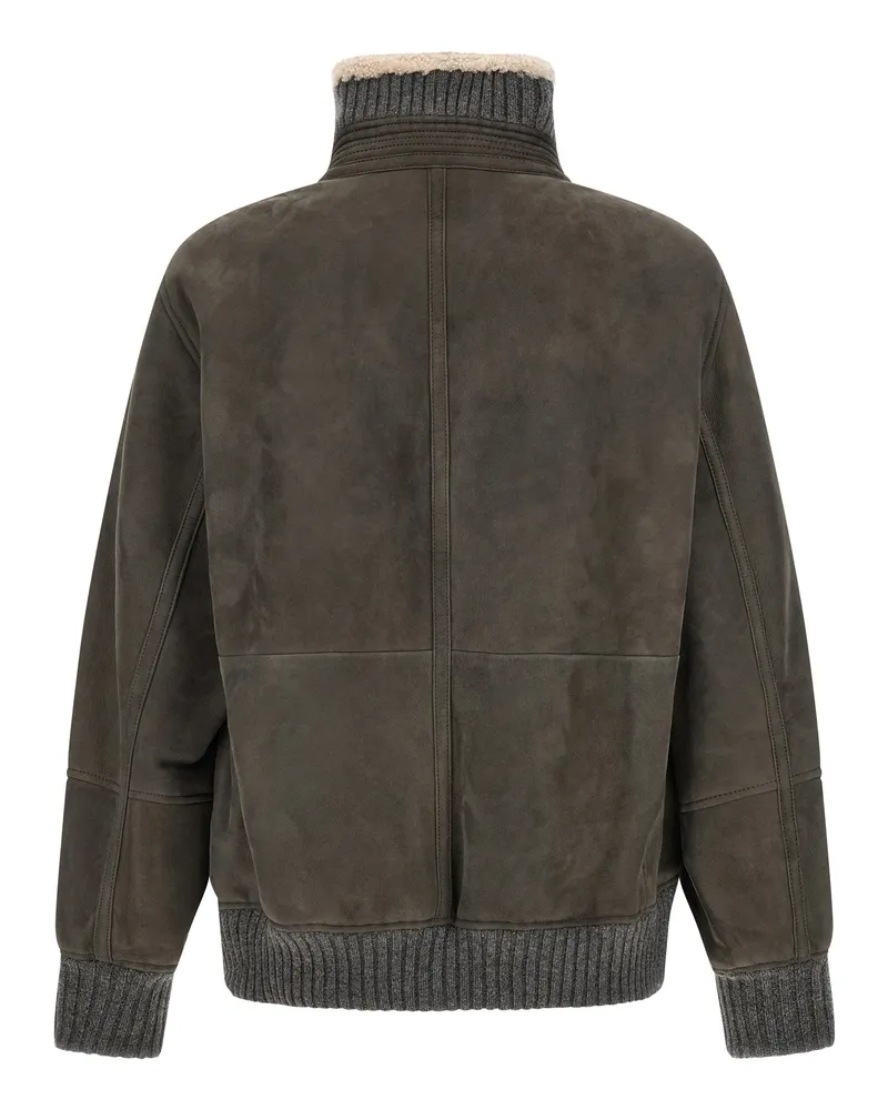 Brunello Cucinelli Shearling-Lined Lambskin Jacket — gray Gray