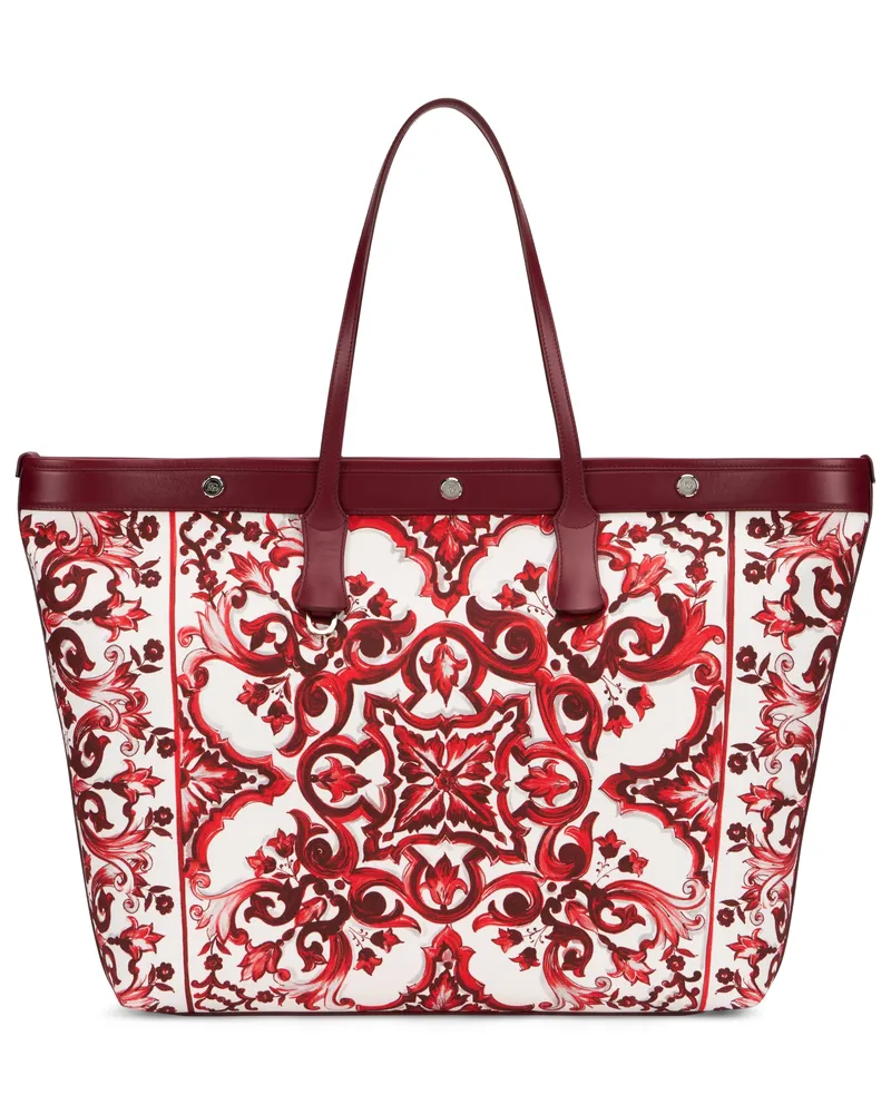 Dolce & Gabbana Men's Tote Bag Majolica Print Red Cotton Red