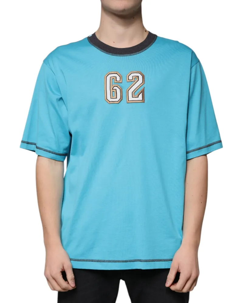Dolce & Gabbana Logo-Embroidered Crew Neck T-Shirt — Blue Blue