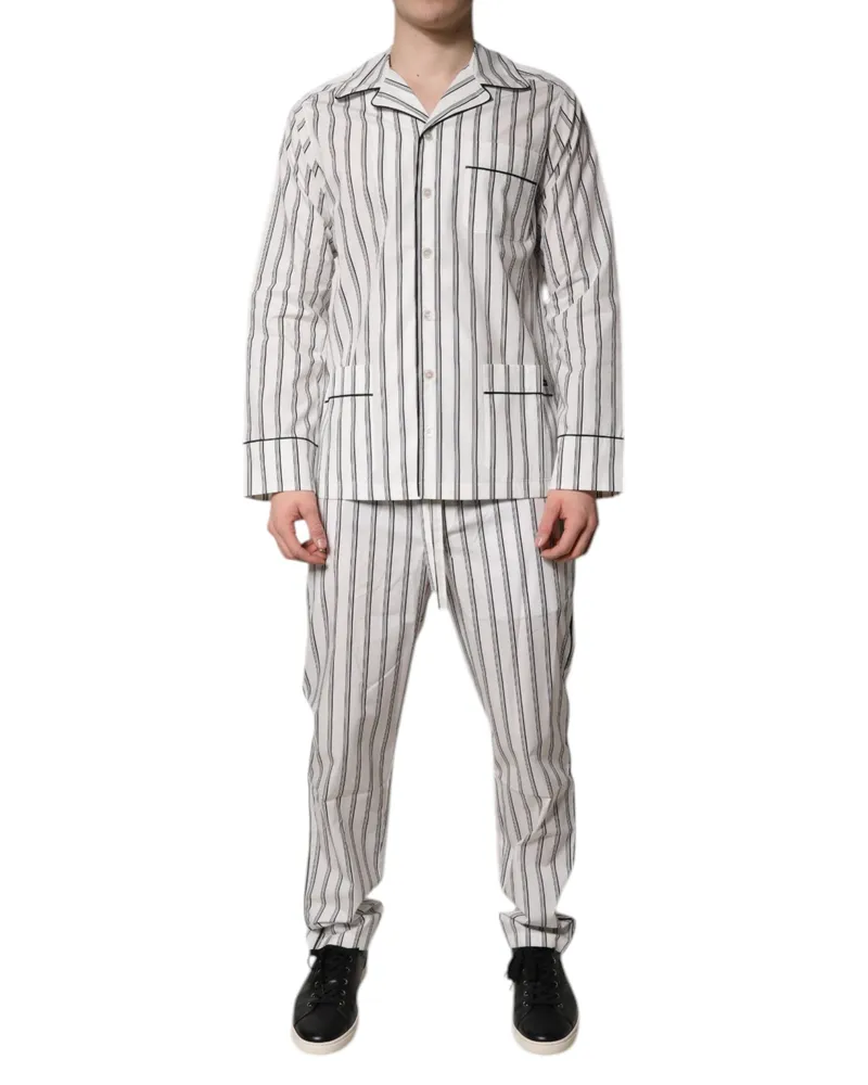 Dolce & Gabbana White Black Stripes Cotton Men Pajama Set Sleepwear Black-White Clothing Black/white Multicolor