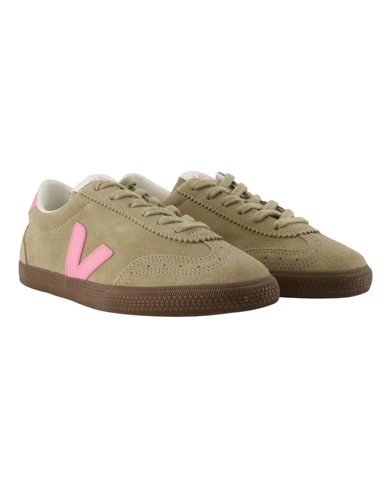 VEJA Women's Volley Sneakers -  Leather Taupe Khaki Calfskin Shoes Khaki