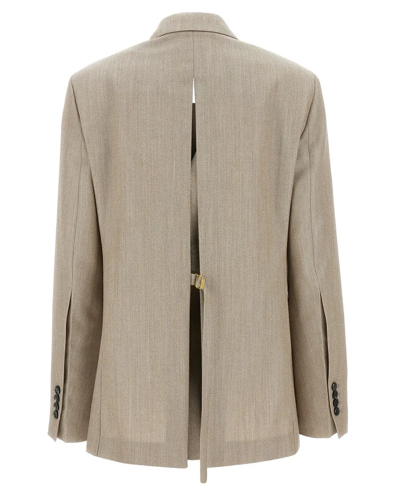 AMI Paris Double-Breasted Wool Blazer — Beige Beige