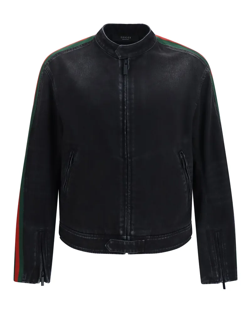 Gucci Men's Biker Jacket Cotton Denim Black Black