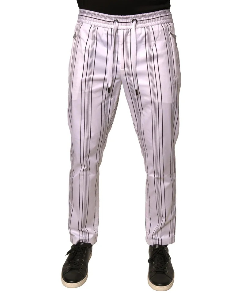 Dolce & Gabbana Men White Stripe Cotton Dress Skinny Pants Nylon Elastane White