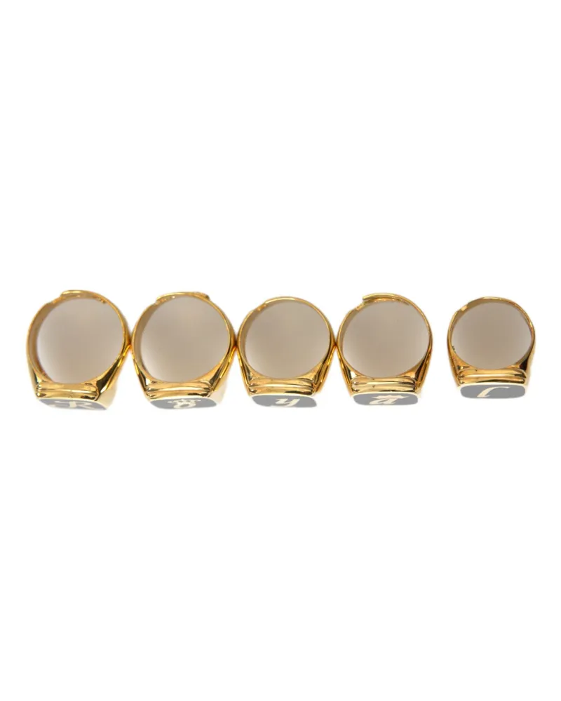 Dolce & Gabbana Men's Gold Brass Royal Enamel Set Of 5 Ring Black Gold