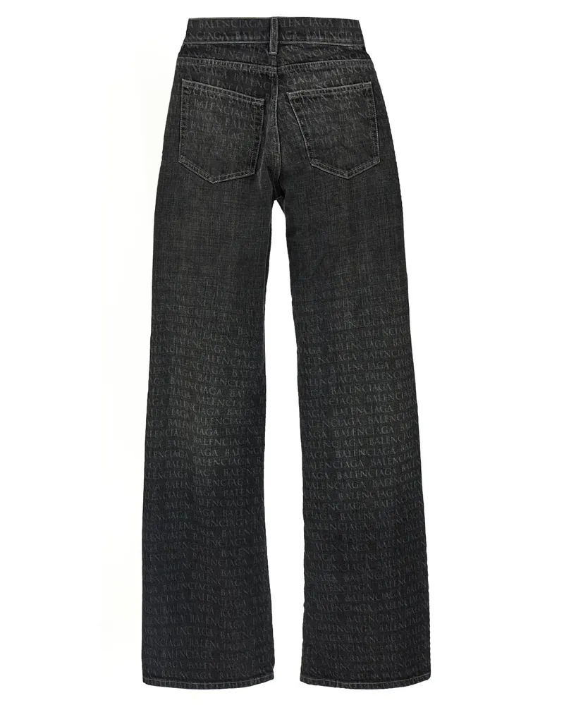 Balenciaga Logo-Print Wide-Leg Jeans — Black Black