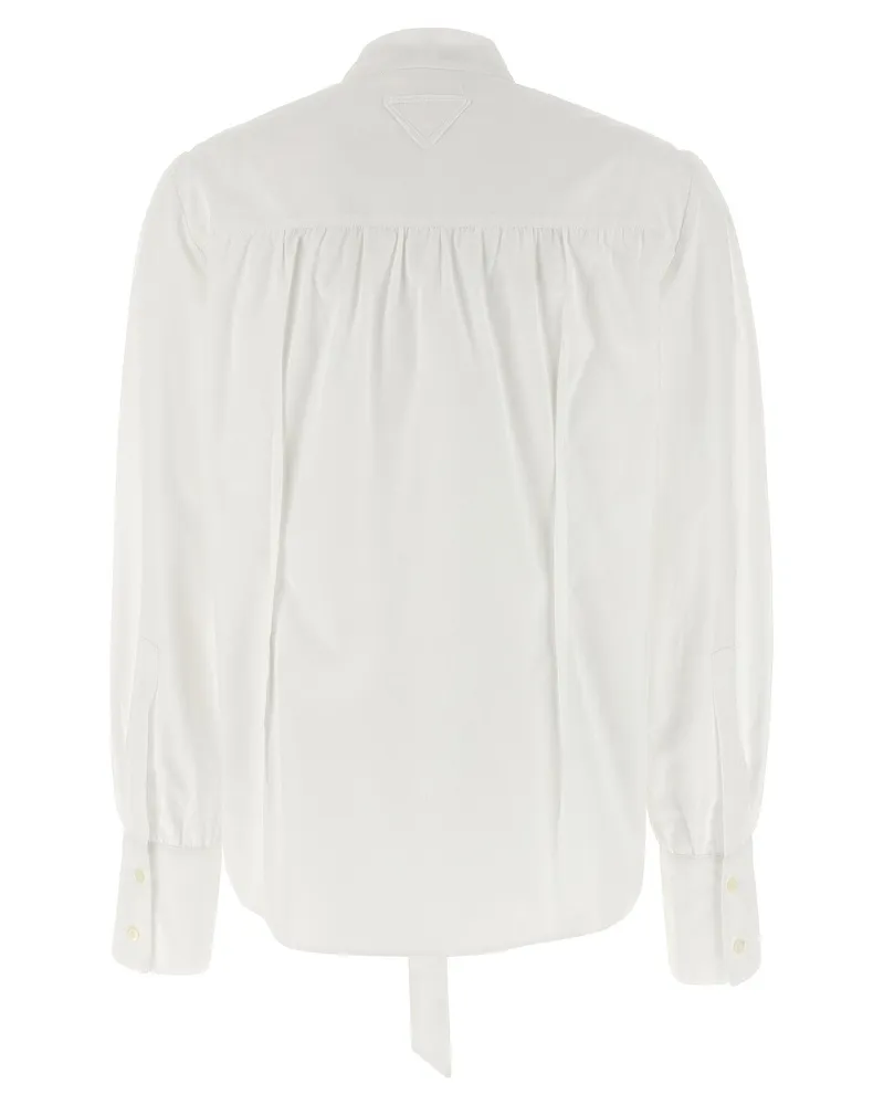 Prada Bow-Tie Cotton Shirt — White White