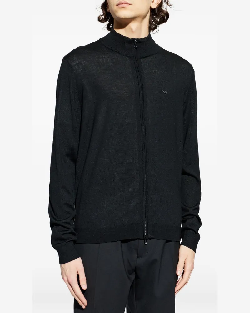 Emporio Armani Logo-Embroidered Wool Cardigan — Black Black