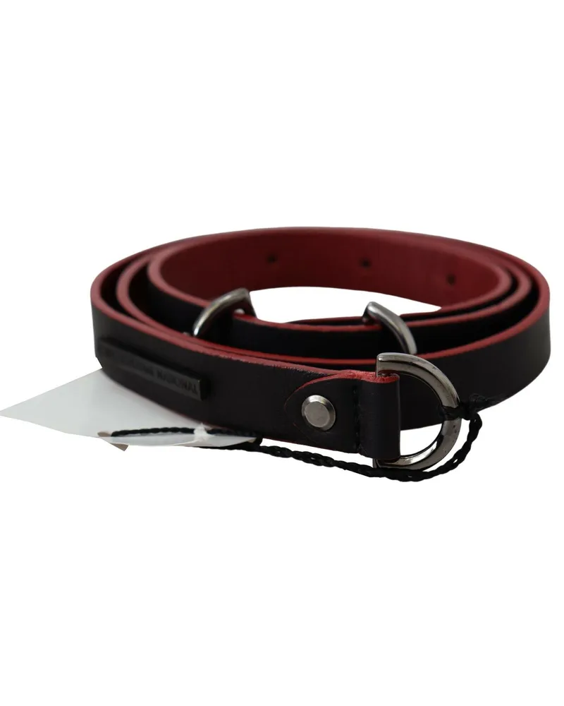CoSTUME NATIONAL Women's Black Red Skinny Leather Logo Belt Black
