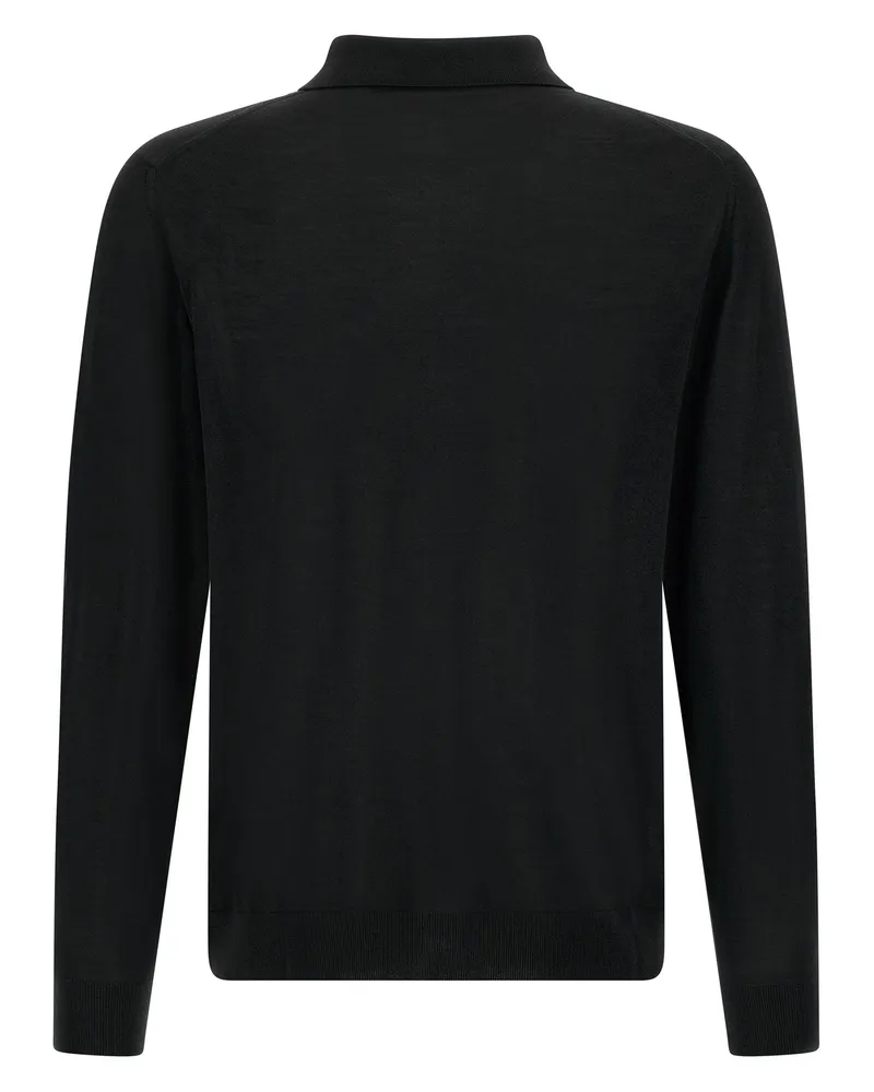 Kiton 14-Micron Wool Polo Shirt — Black Black