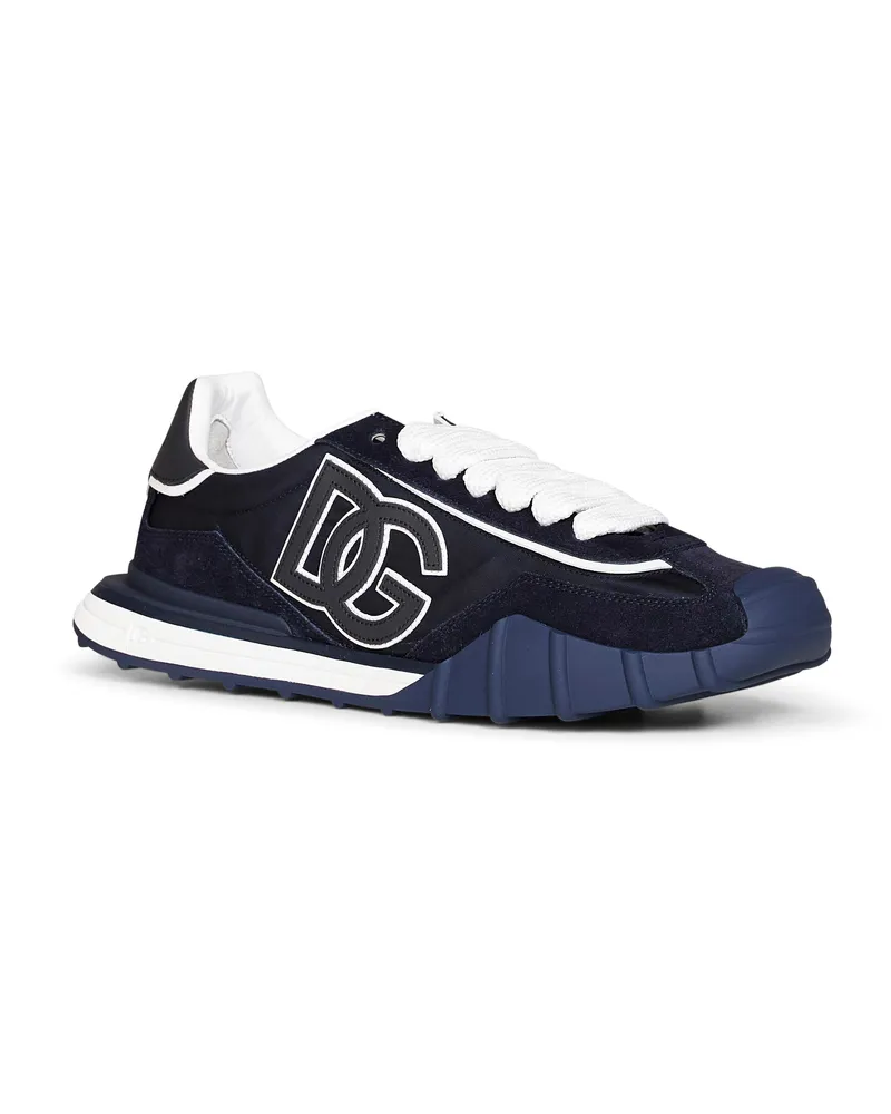 Dolce & Gabbana Men's Trainers Athletic Blue Nylon-Suede Calf Leather Sneaker Blue