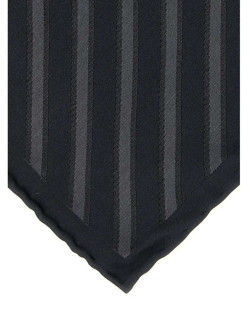 Brunello Cucinelli Regimental Striped Silk Pocket Square — Black Black