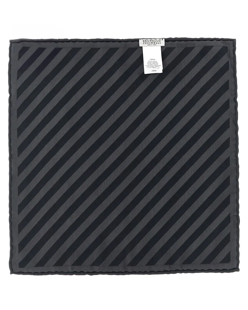 Brunello Cucinelli Regimental Striped Silk Pocket Square — Black Black