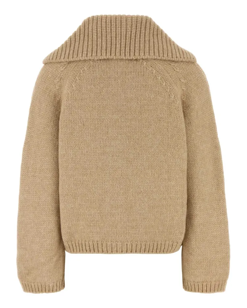 Moncler Women's Beige Alpaca Blend Cardigan Camel Exterior: Nylon Wool Maglieria Sweater Beige
