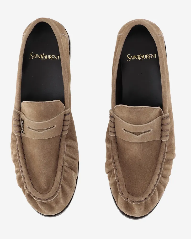 Saint Laurent Women's Loafers Suede Beige Beige
