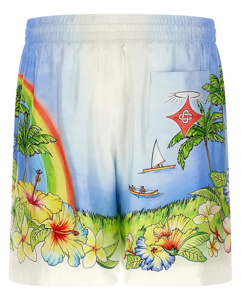 Casablanca Paris Tropical Print Silk Twill Bermuda Shorts — Blue Blue