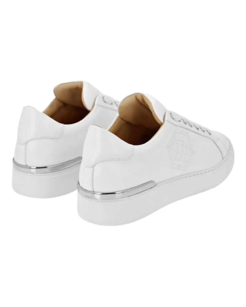 Philipp Plein Men's Hexagon Logo Low-Top Sneakers White Shoes White