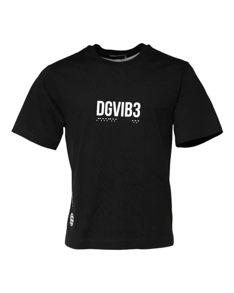 Dolce & Gabbana Men's Black Dg Vib3 Print Cotton Crew Neck T-Shirt Black