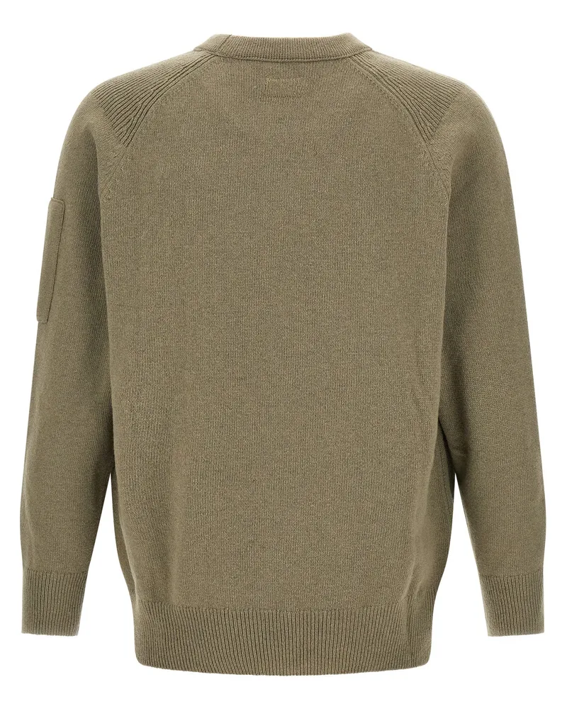 C.P. Company Wool Crew Neck with Lens Detail Sweater — Olive Green Olive