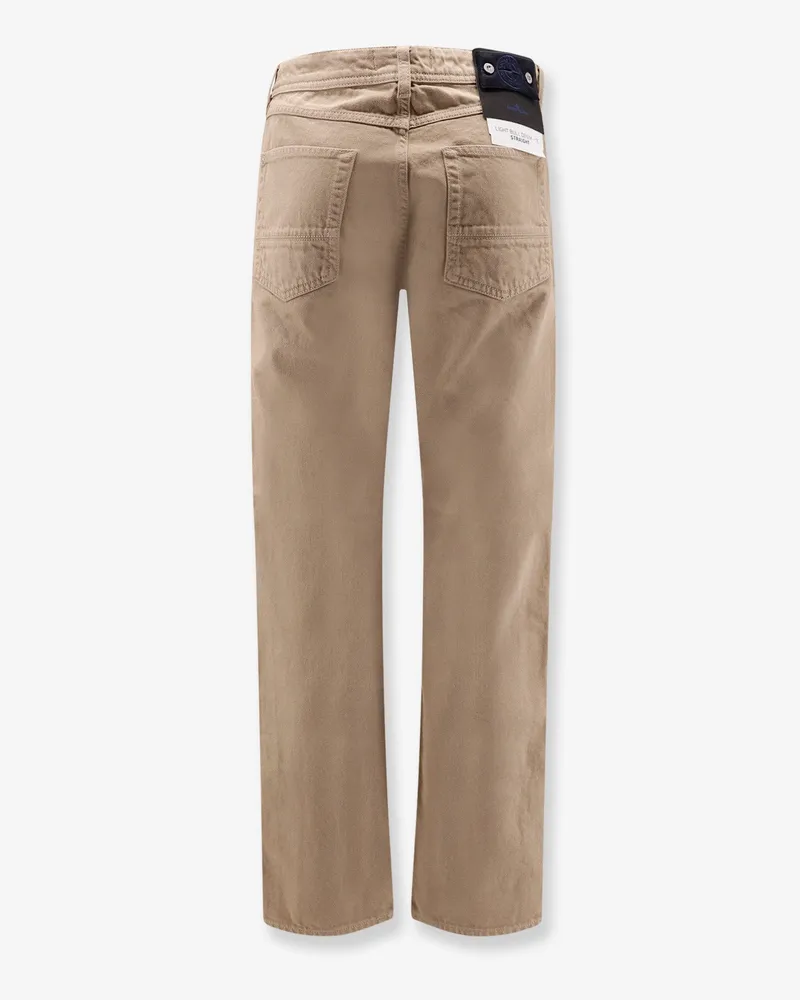 Stone Island Men's Denim Trousers With Logo Patch Beige Cotton Beige