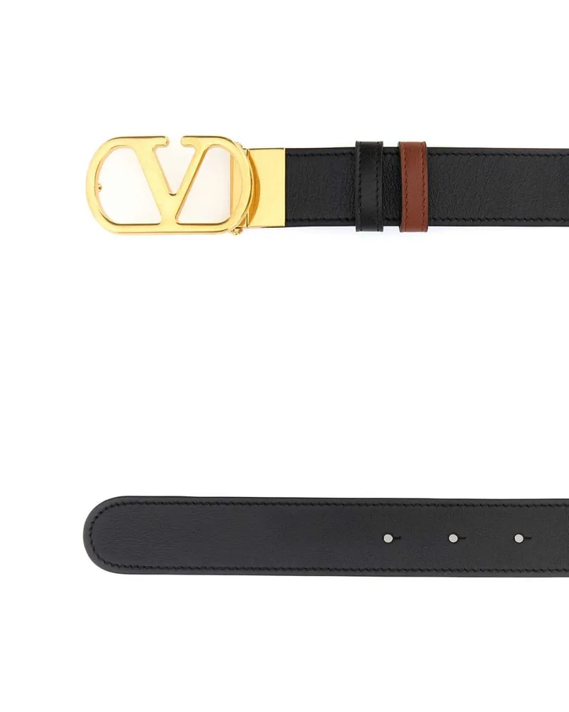 Valentino Garavani 8y2t0sq3iyr Drn Nerodeepcaramel Calf Leather - Bos Taurus Cinture Belt Black