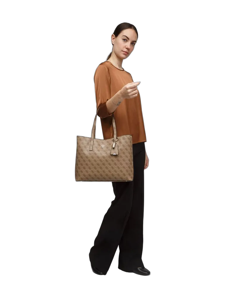 Guess Women's Tote Latte Logo Polyurethane Tote-bags Beige