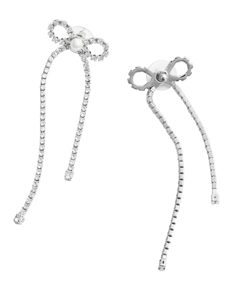 Self-Portrait Women's Drop Earrings With Crystal Bow Silver Metallic Copper Silver