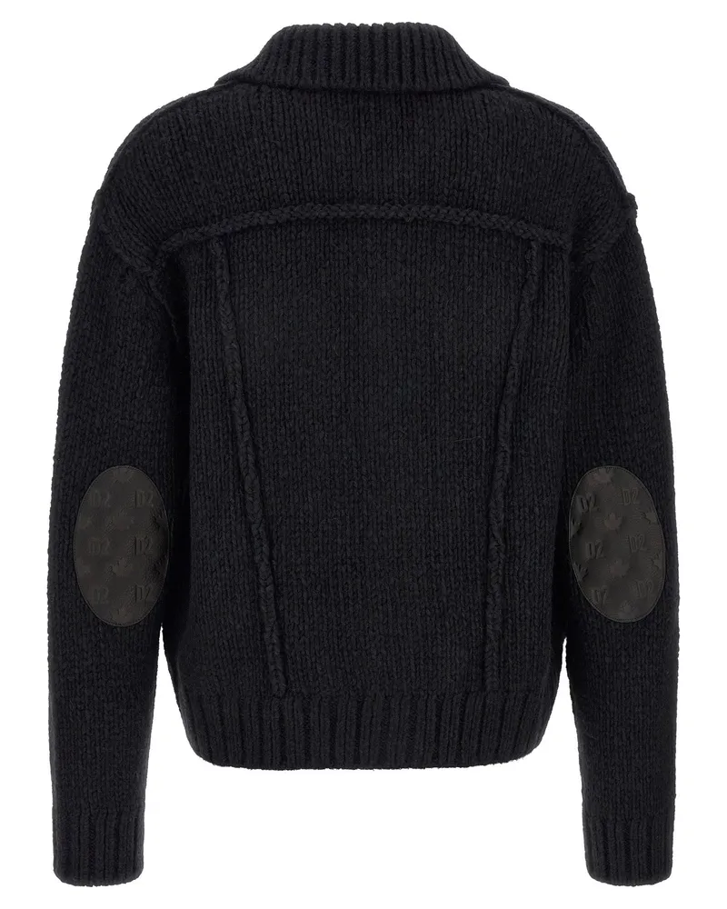 Dsquared2 Logo Patch Wool Blend Cardigan — Black Black