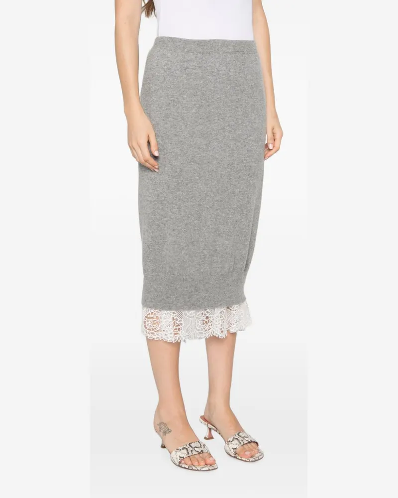 Ermanno Scervino Cashmere Lace-Trim Skirt — Grey Grey