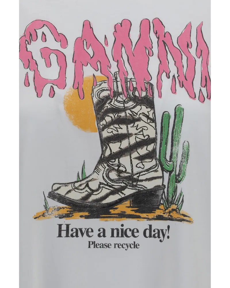 Ganni Women's Western T-Shirt With Cowboy Boots Bright White Cotton T-Shirts & Jerseys White