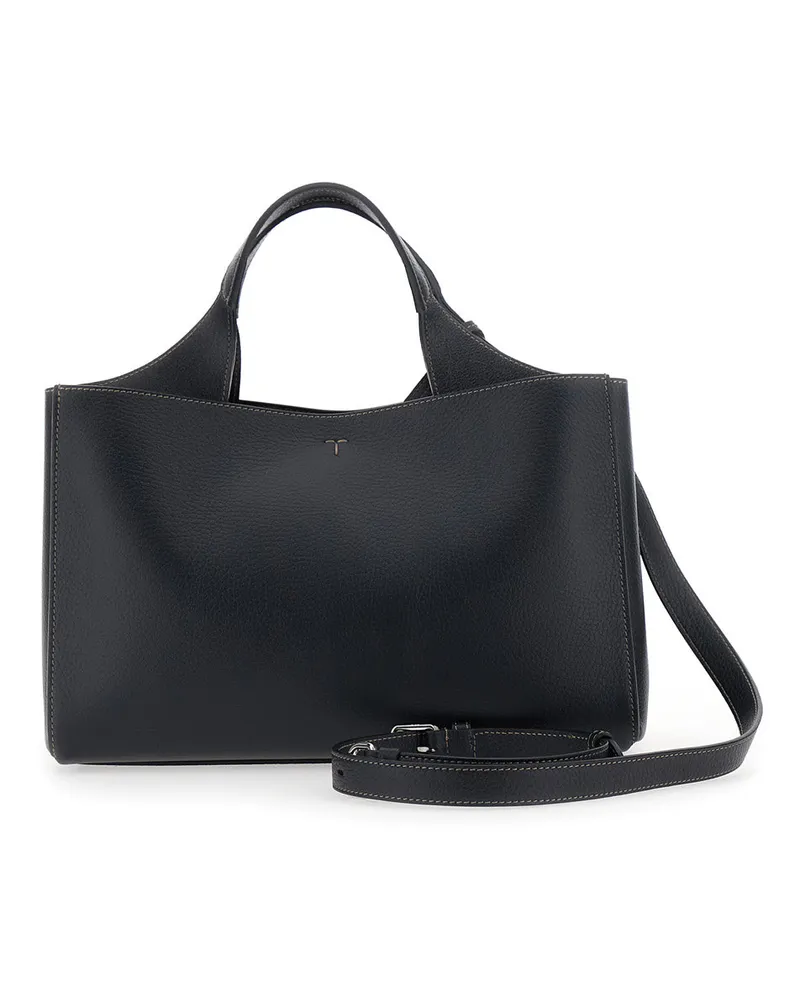 TOD'S Women's Leather Handbag With T Plate, Black Calf Handbags Hand Bags Black